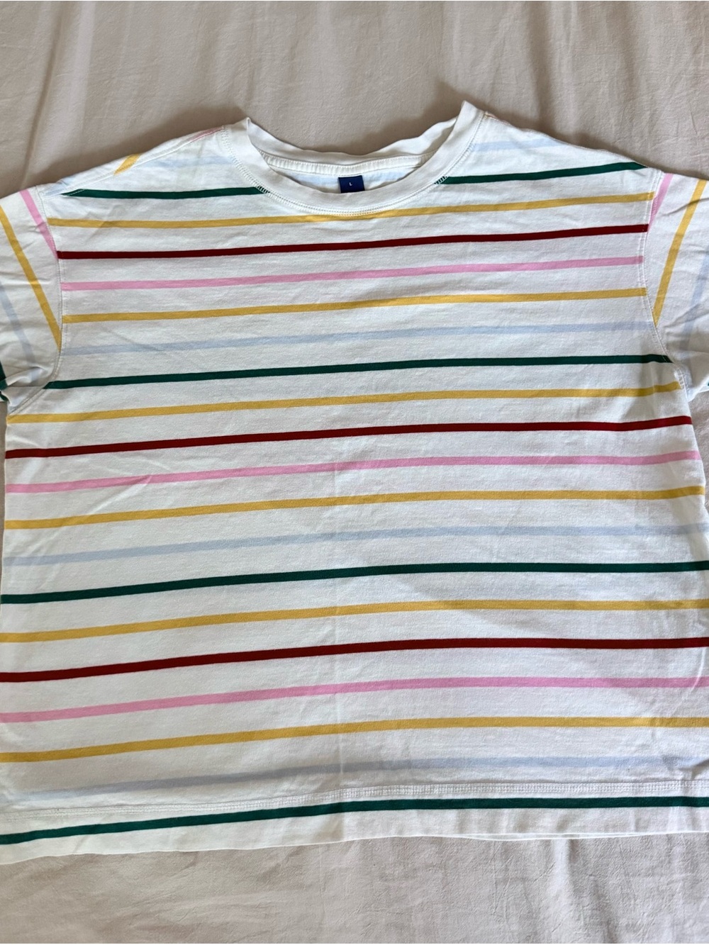 Boxy Crewneck Tee with Multicolor Horizontal Stripes
